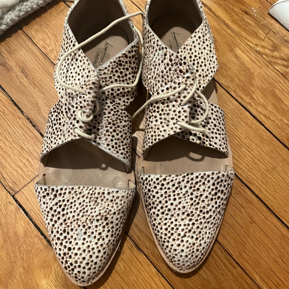 Loeffler Randall pony hair lace up flats